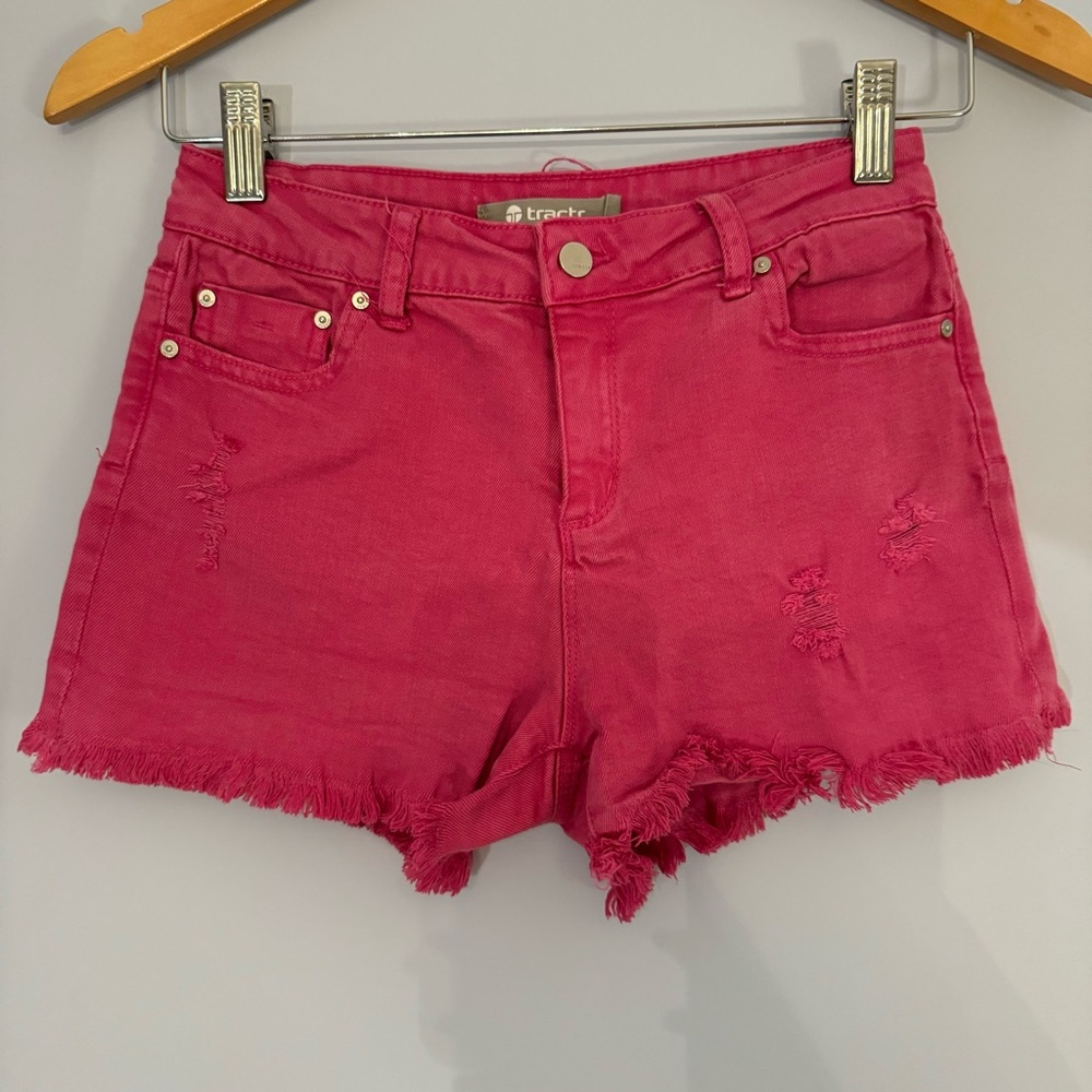 Tractr Girls Distressed Pink Denim Shorts
